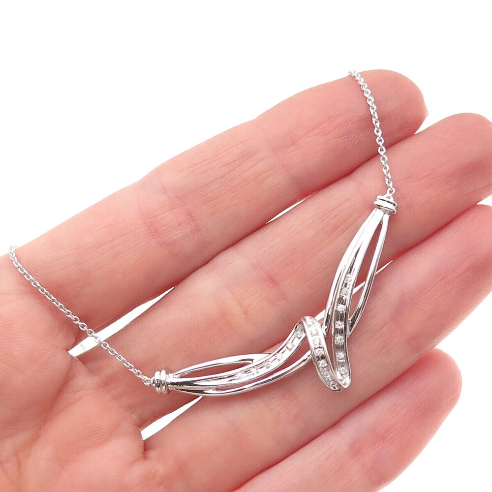 925 Sterling Silver C Z Twisted Pendant Cable Chain Necklace 16"